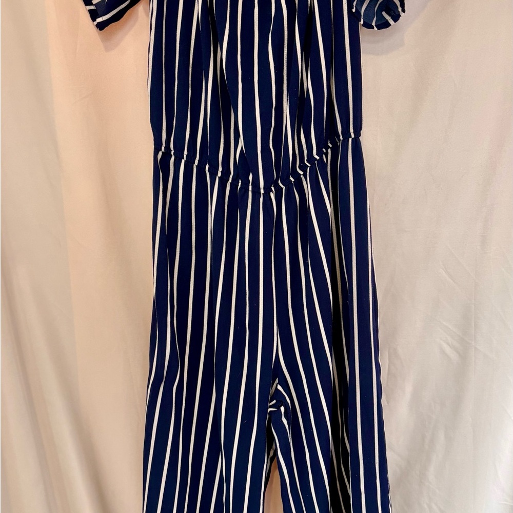 Ambiance Navy and White Striped Jumpsuit